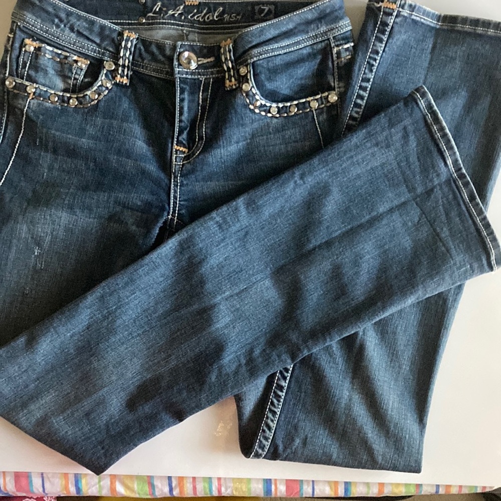 LA Idol USA Jeans size 7 W 30 L 34 (per label) blue denim 97% cotton 3% Elastin - Picture 3 of 15